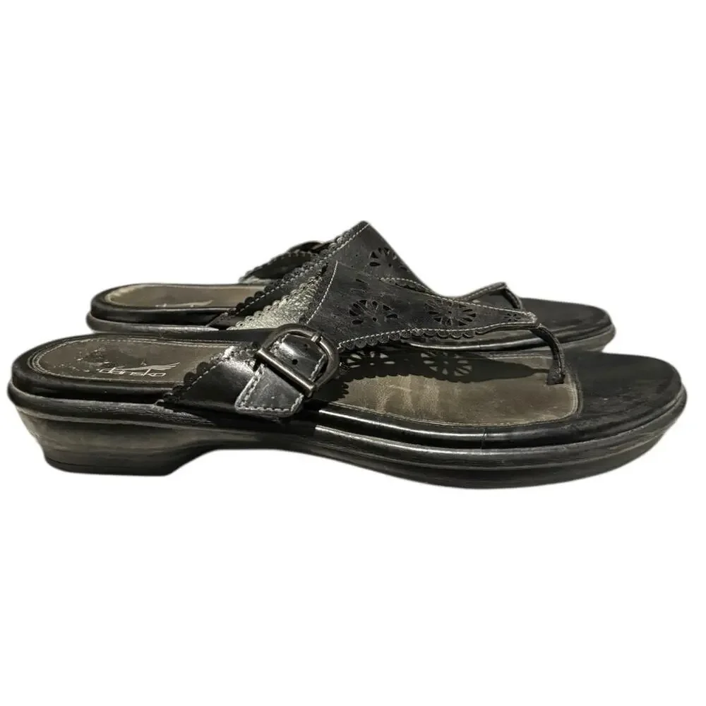 Dansko Women's Pamela Full Grain Leather Sandal Black Size 41 EU 10 US